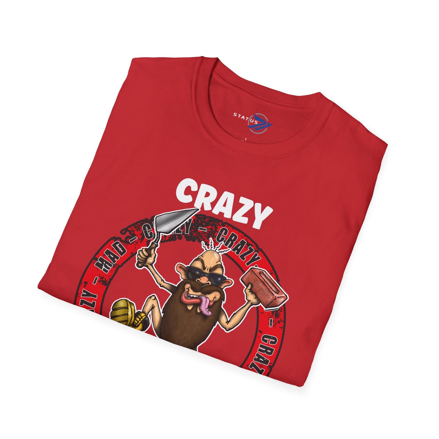 Crazy Builder T-Shirt — Funny Construction Worker Hardhat Mascot Tee
