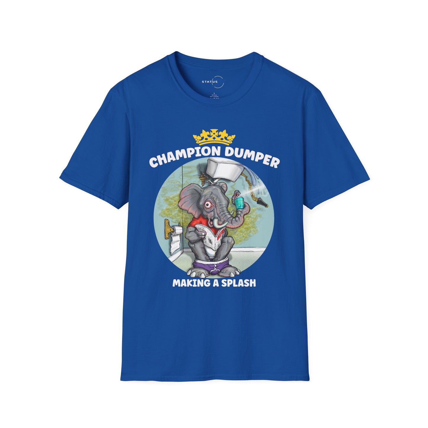 Champion Dumper T-Shirt — Funny Novelty Elephant 'Making a Splash' Tee
