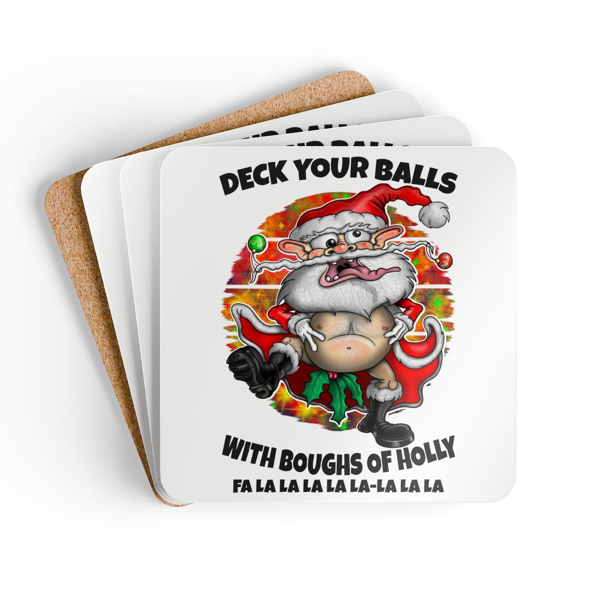Funny Christmas coaster set  ‘Deck Your Balls with Boughs of Holly’ Holiday Drink Coasters
