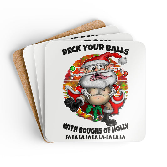 Funny Christmas coaster set  ‘Deck Your Balls with Boughs of Holly’ Holiday Drink Coasters