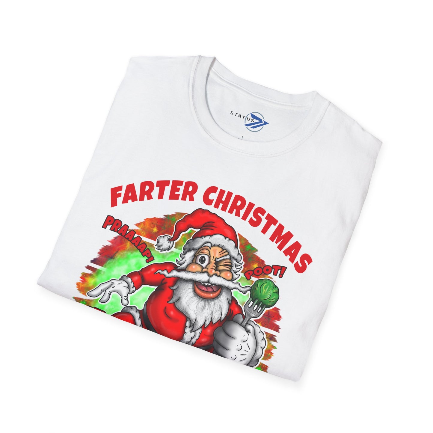 Funny Christmas T-Shirt — "Farter Christmas: No Sprout About It!" Santa Graphic Tee