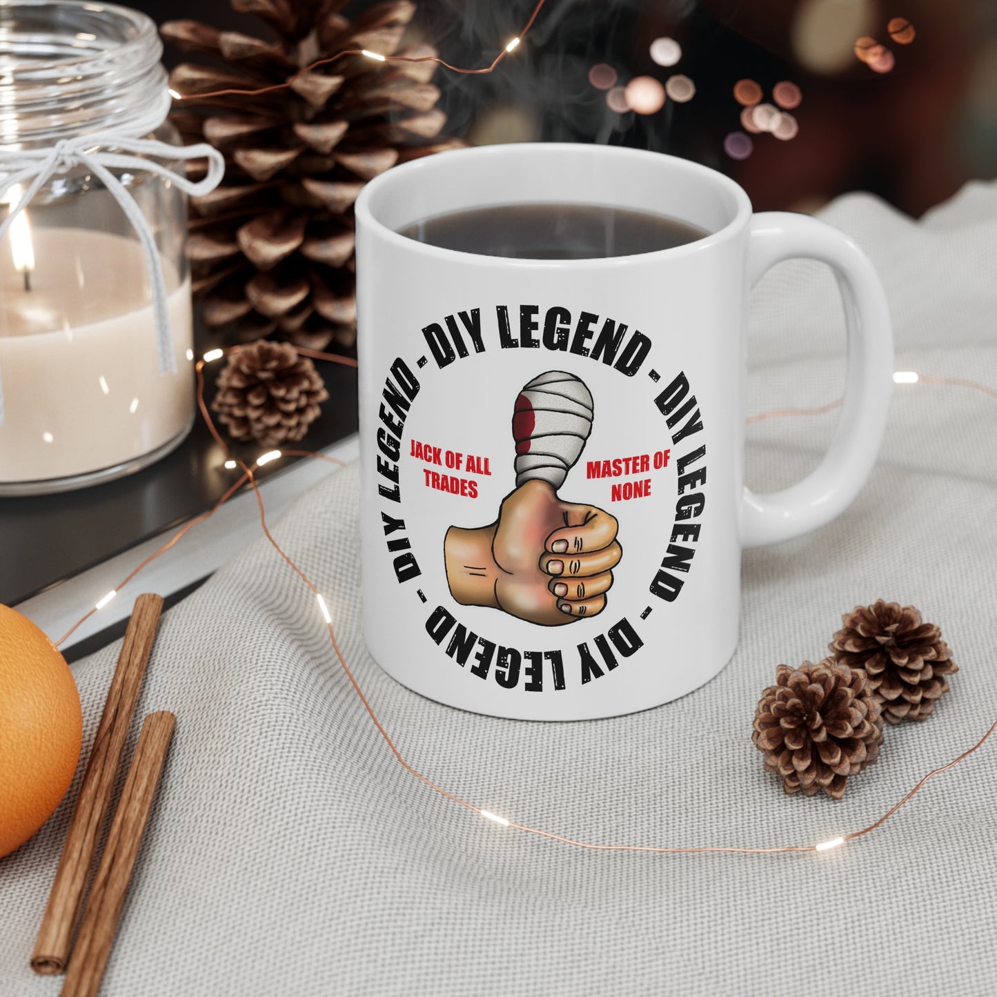 DIY Legend Mug — Thumbs Up 'Jack of All Trades, Master of None' Ceramic Coffee Cup