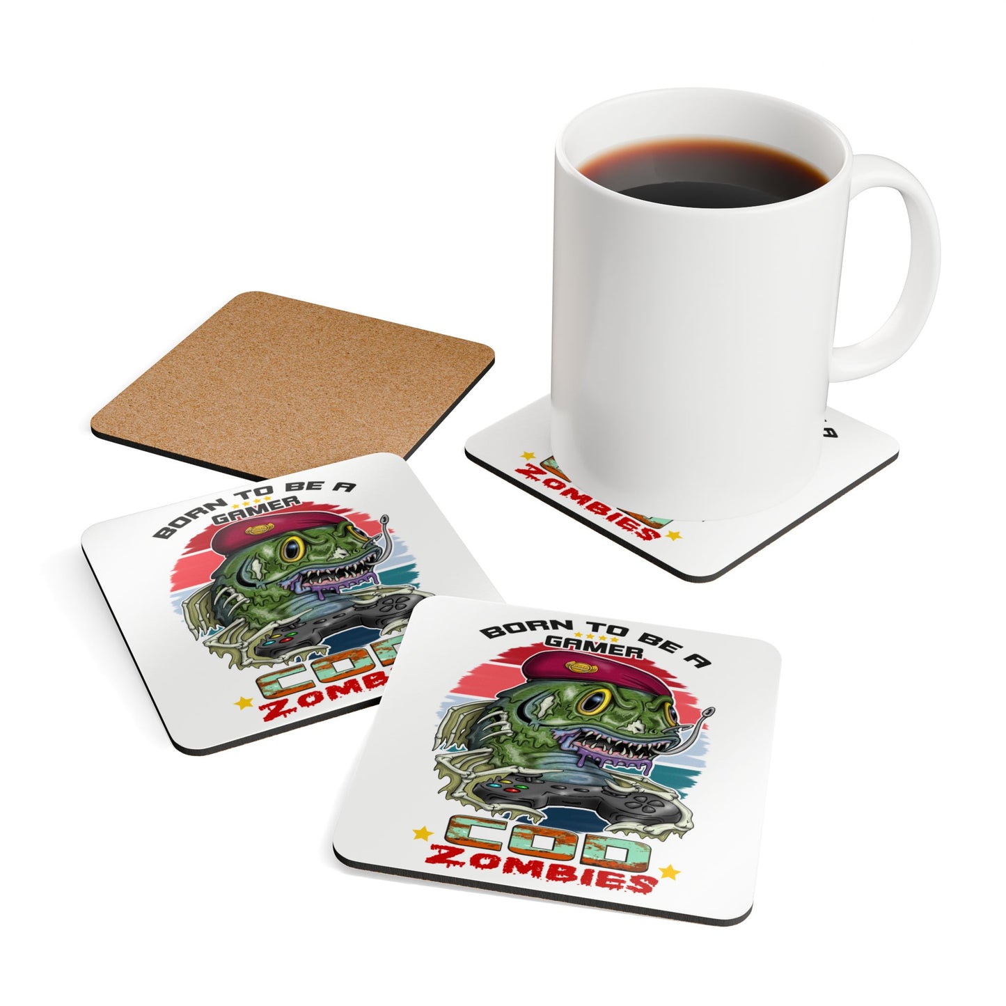 Gamer COD Zombies Corkwood Coaster Set — 'Born to Be a Gamer' Video Game Drink Coasters