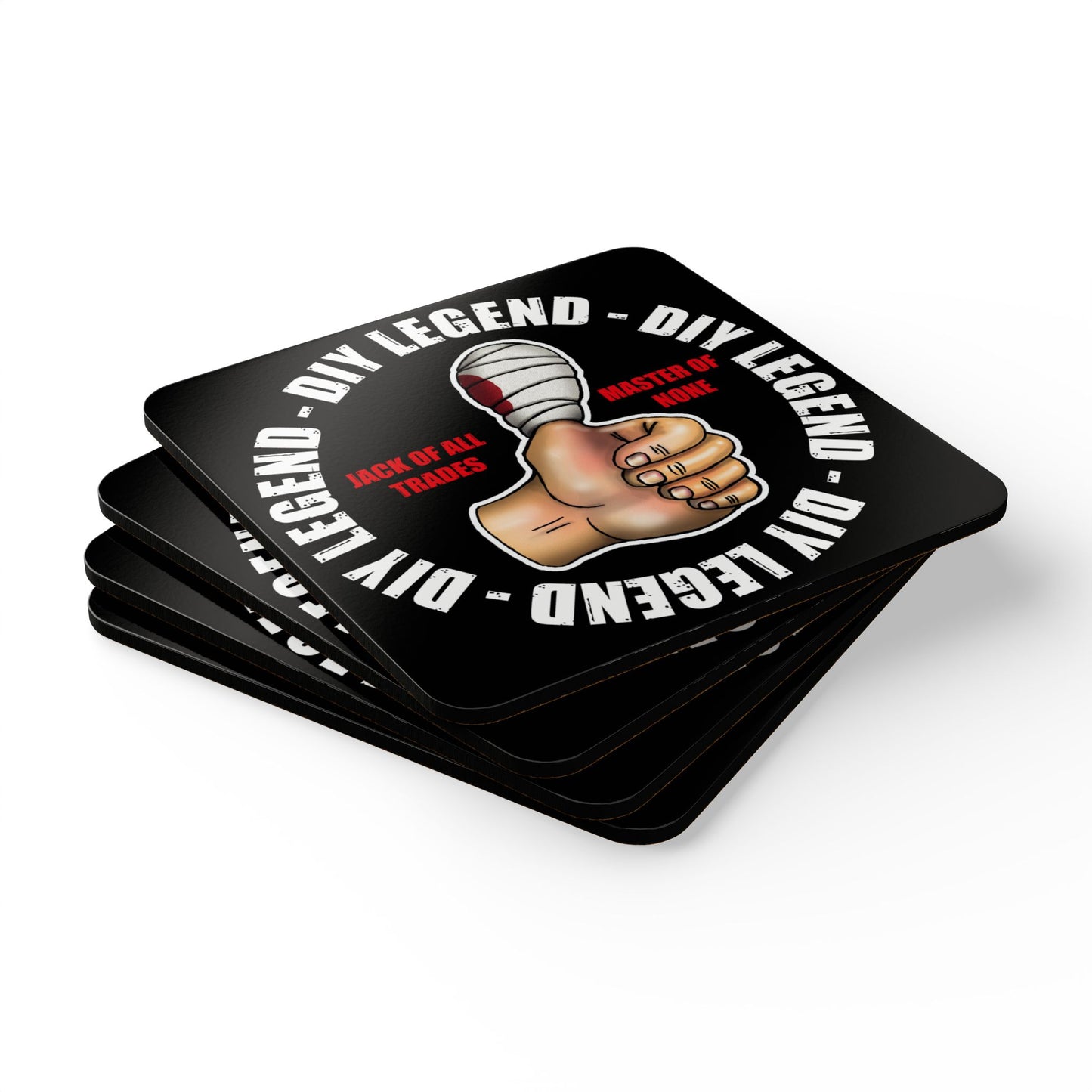 DIY Legend Cork Coaster Set — "Jack of All Trades, Master of None" Thumbs-Up Design