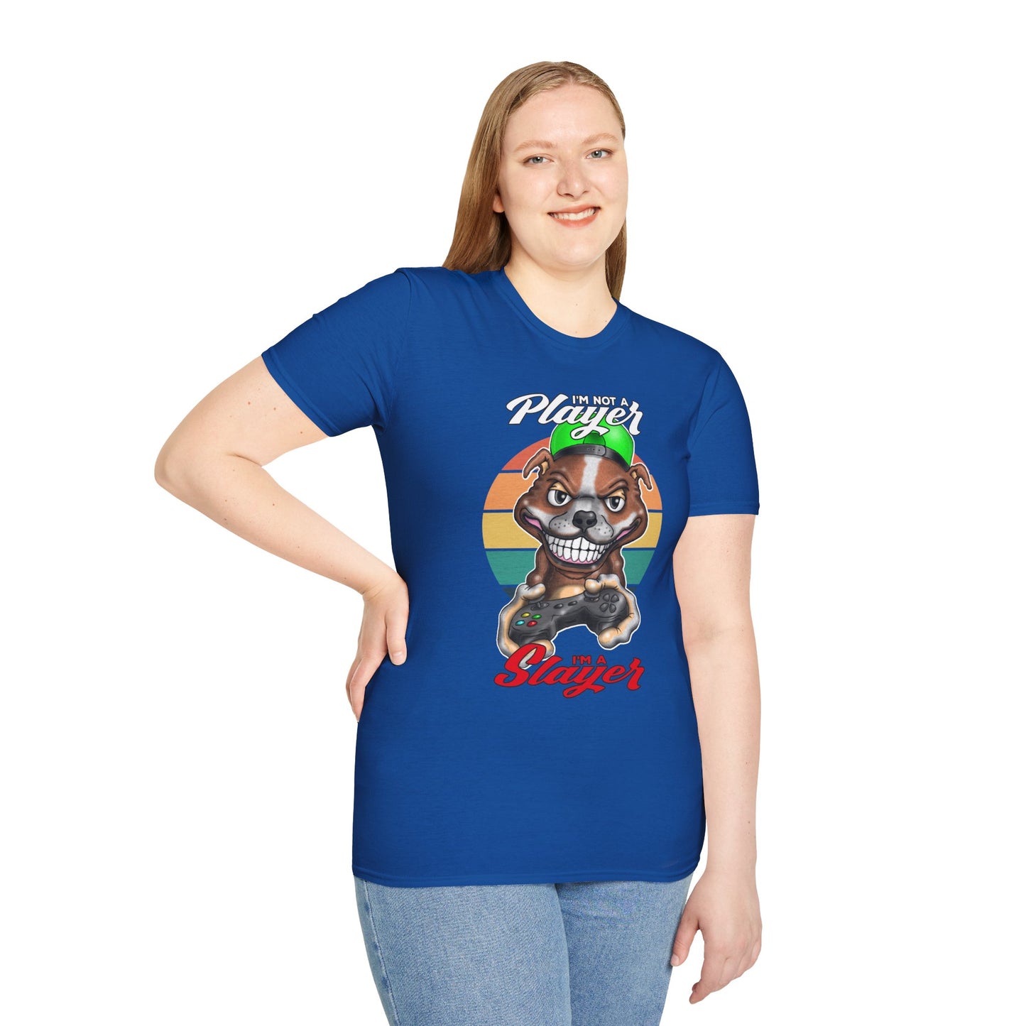 I'm Not A Player I'm A Slayer T-Shirt — Gamer Retro Pit Bull Graphic Tee