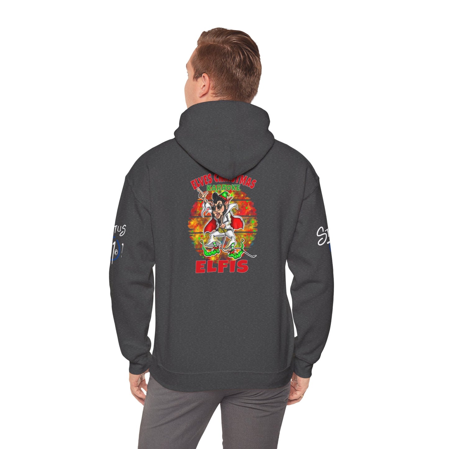 Christmas Elfis rock 'n' roll Elf Hoodie — “Elves karaoke party” Funny Holiday Pullover