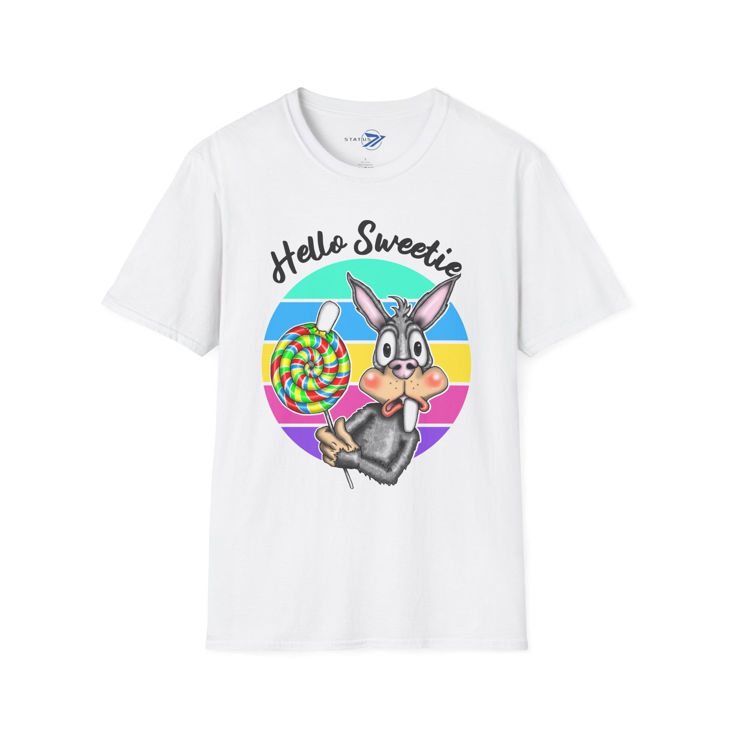 Hello Sweetie Bunny T-Shirt — Cute Rabbit with Lollipop Graphic