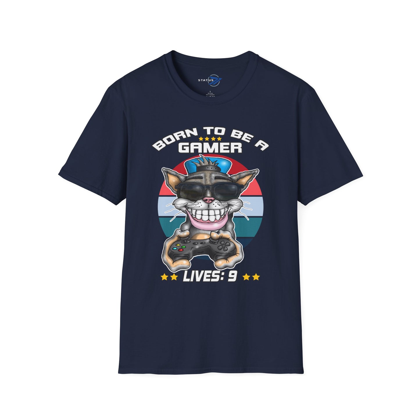 Gamer Cat T-Shirt – "Born to Be a Gamer" Retro Graphic (Lives: 9)