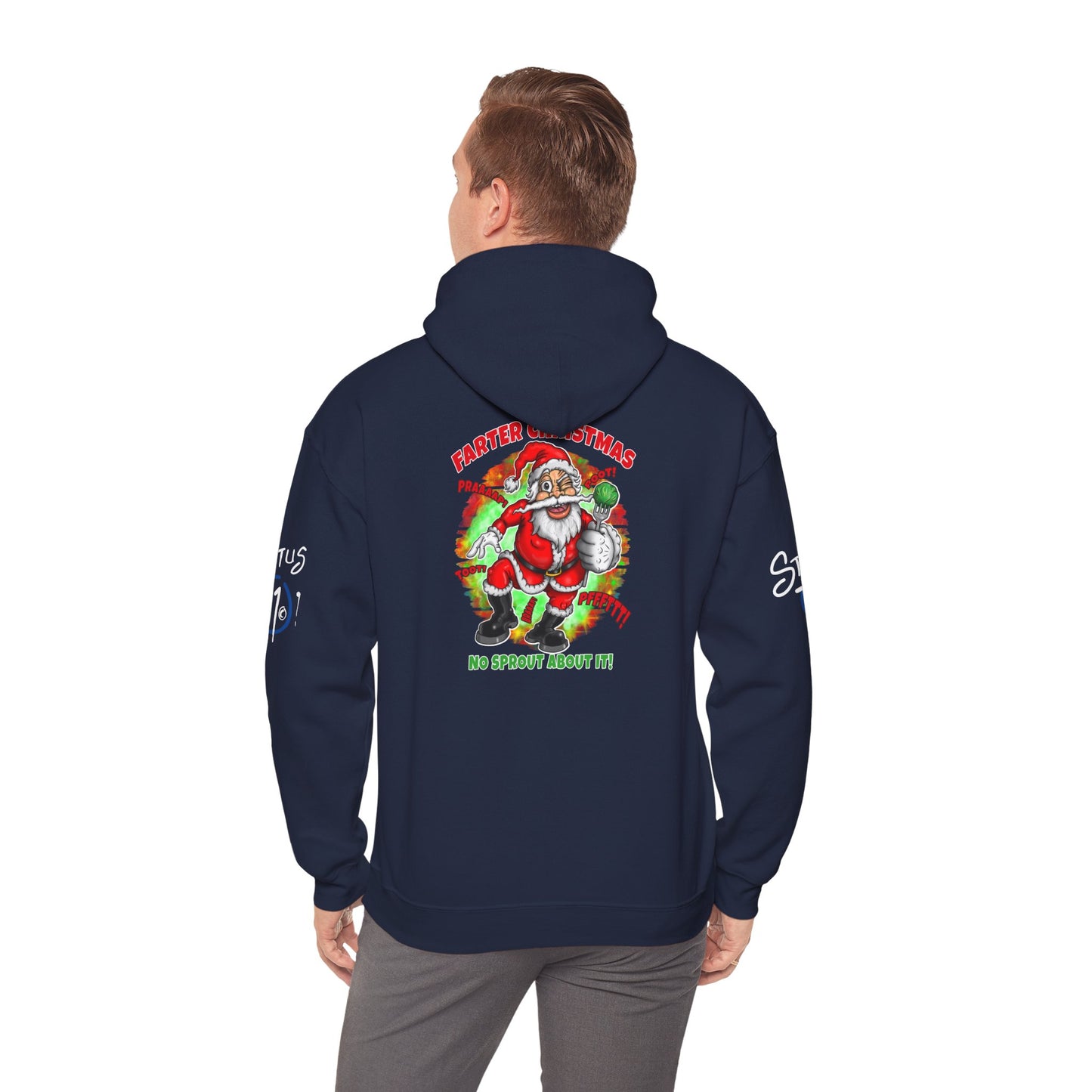 Farter Christmas Crazy Santa Hoodie — “No Sprout About It” Funny Holiday Pullover