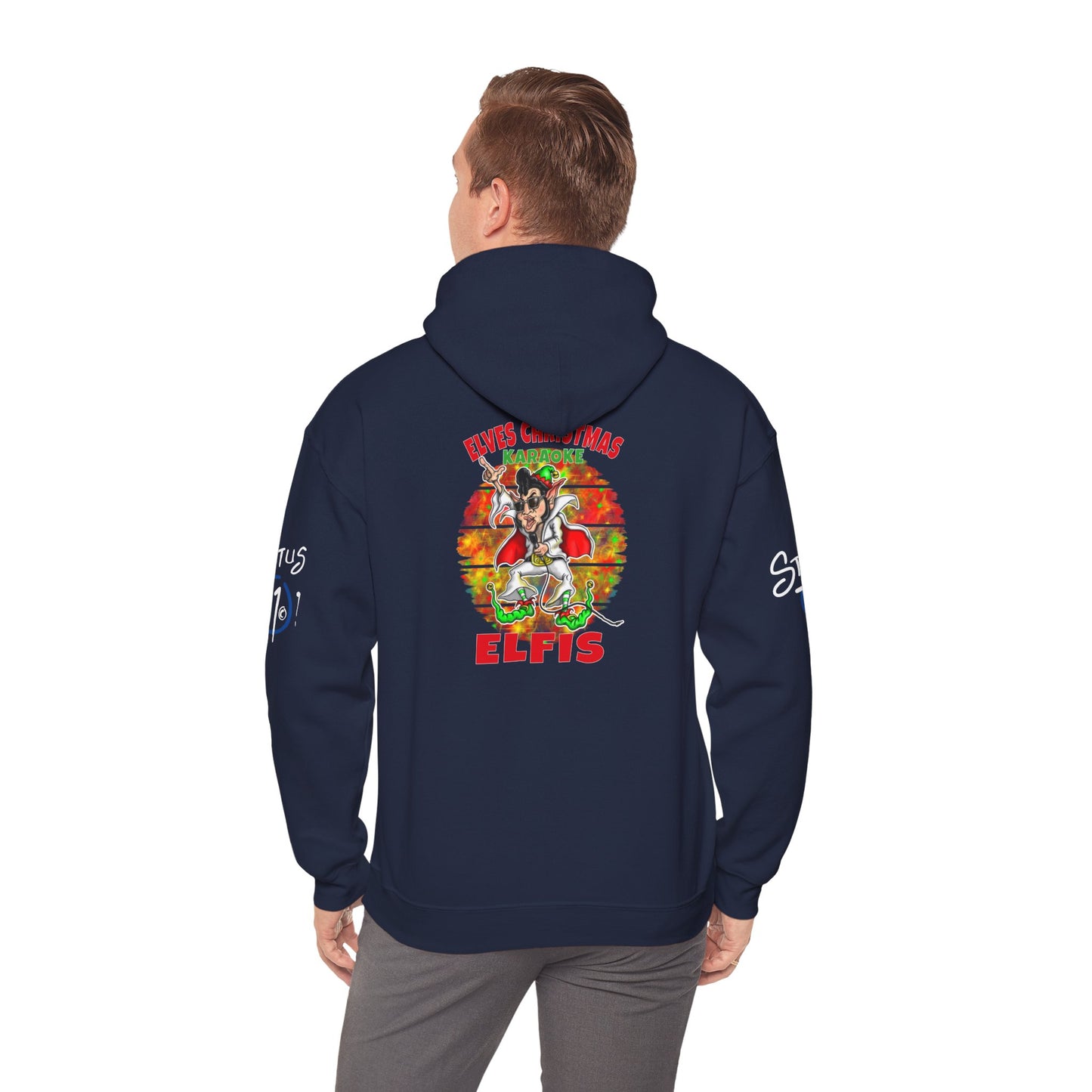 Christmas Elfis rock 'n' roll Elf Hoodie — “Elves karaoke party” Funny Holiday Pullover