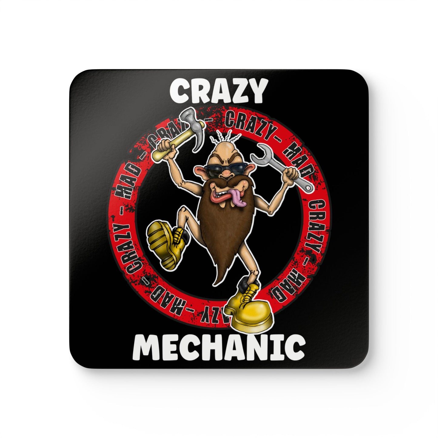 Crazy Mechanic Corkwood Coaster Set - Funny Bearded Mechanic Tools Drink Coasters