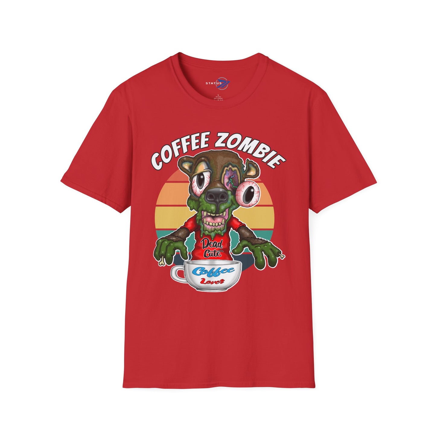 Coffee Zombie Bear T-Shirt — Retro Sunrise Coffee Lover Tee