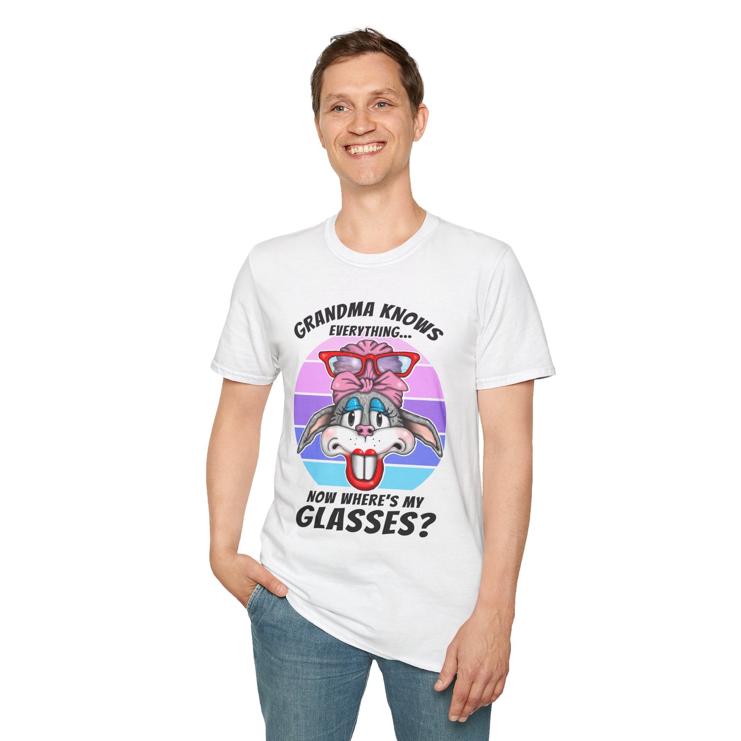 Grandma Knows Everything T-Shirt — Cute Bunny 'Now Where's My Glasses?' Gift