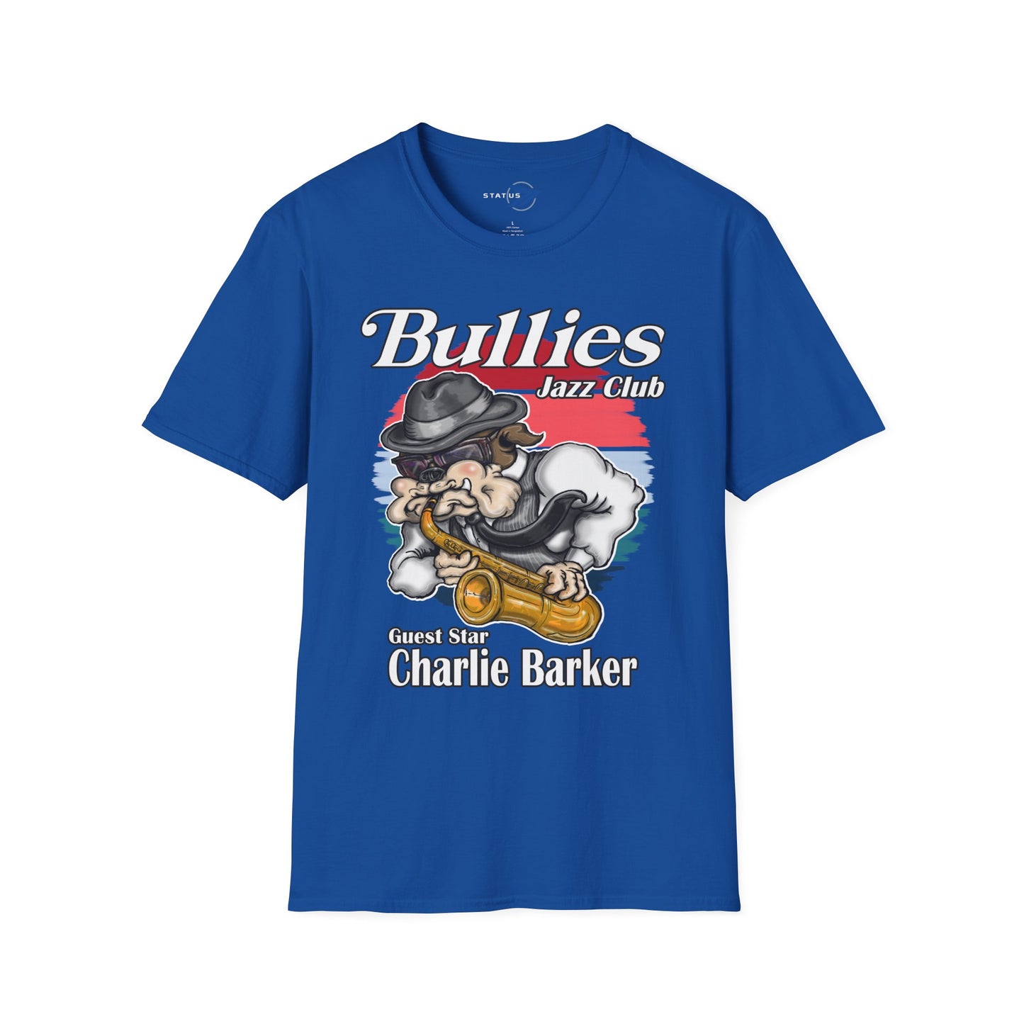Bullies Jazz Club T-Shirt — "Guest Star Charlie Barker" Vintage Bull Dog Sax Player Tee