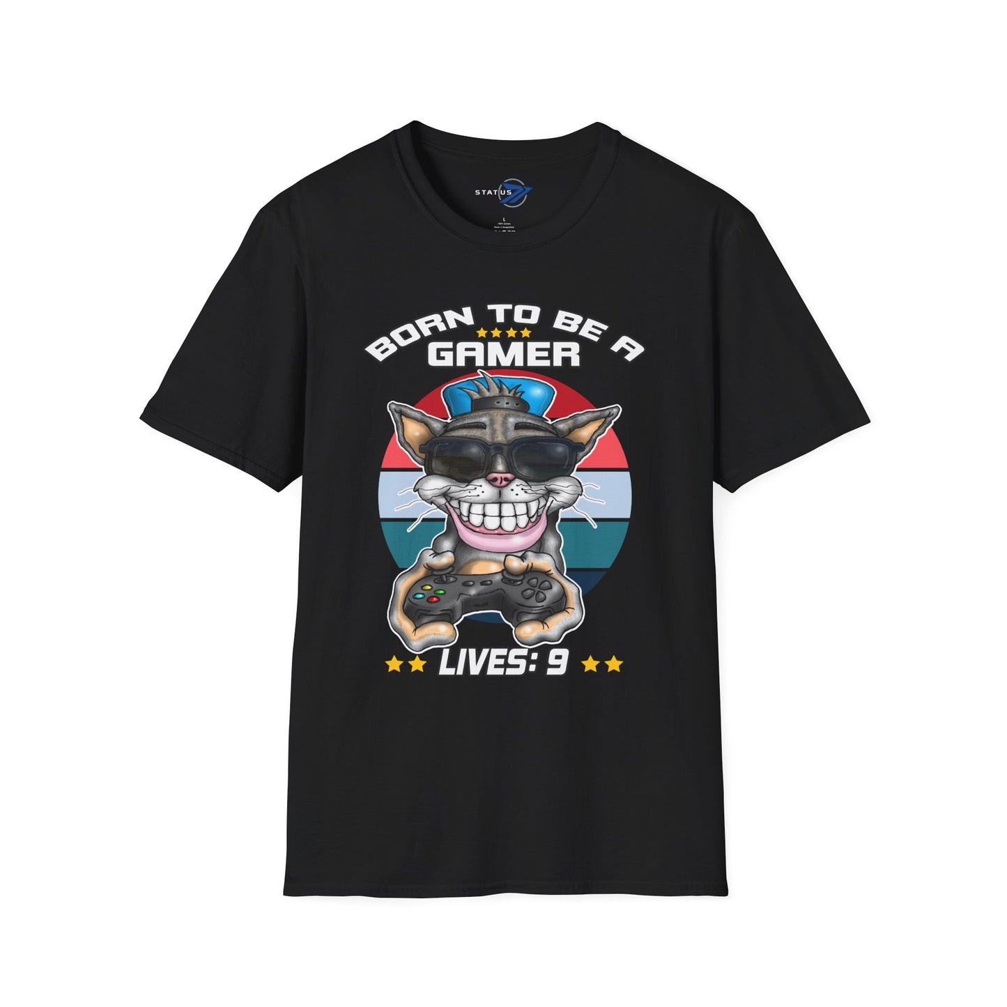 Gamer Cat T-Shirt – "Born to Be a Gamer" Retro Graphic (Lives: 9)