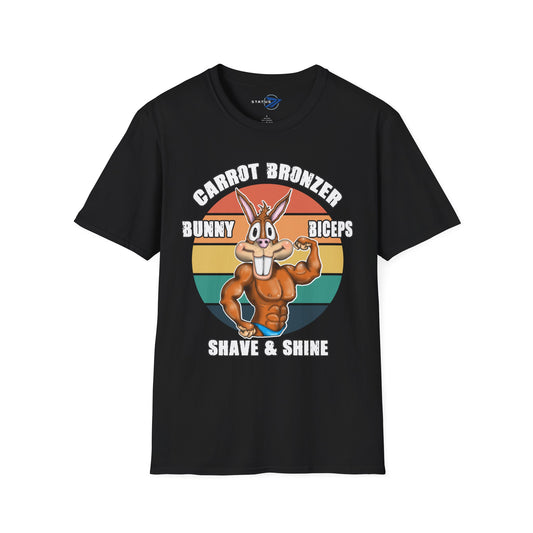 Carrot Bronzer Bunny Biceps T-Shirt — Funny Easter Fitness Graphic Tee