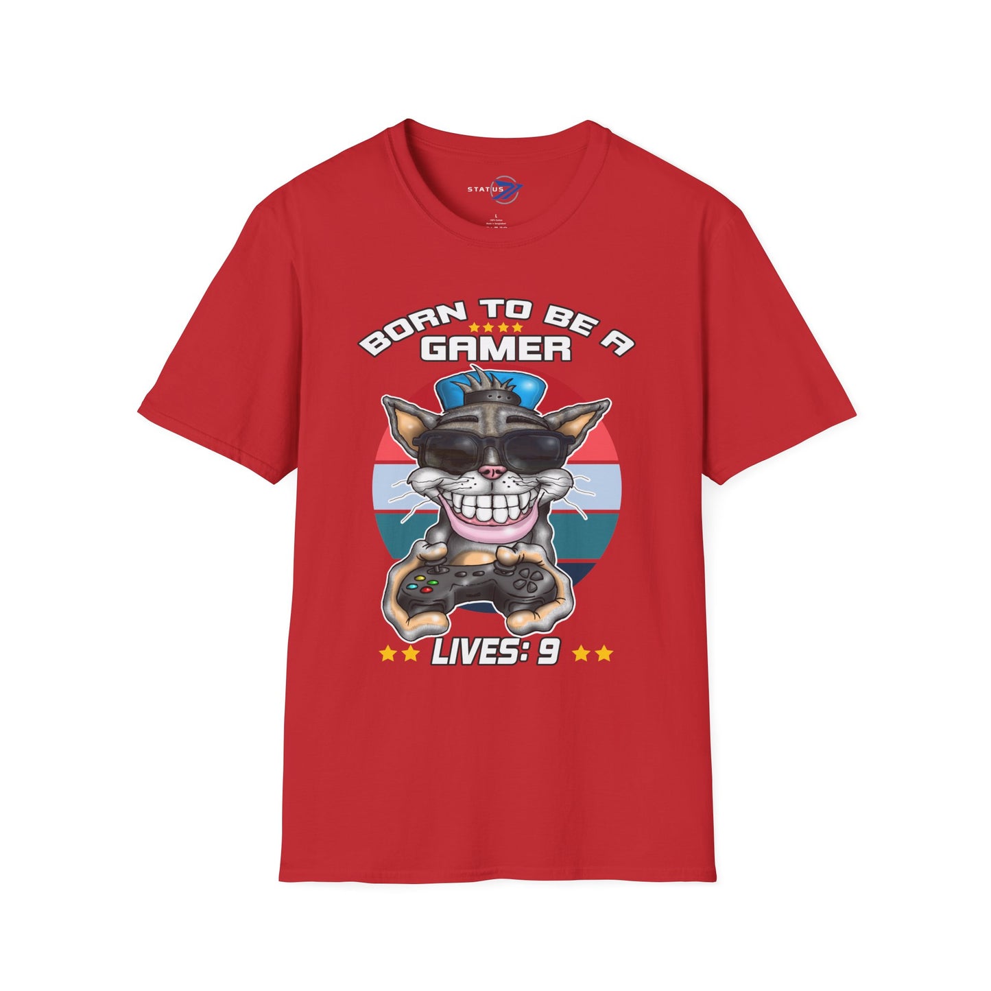 Gamer Cat T-Shirt – "Born to Be a Gamer" Retro Graphic (Lives: 9)