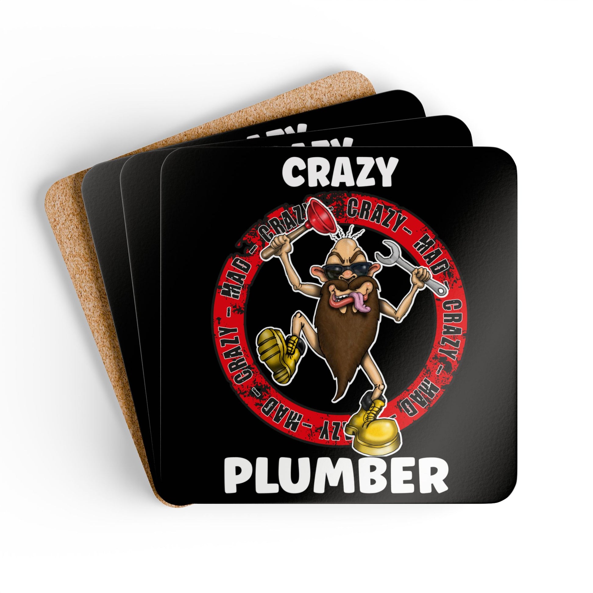 Crazy Plumber Cork Coaster Set – Funny Plumber Gift