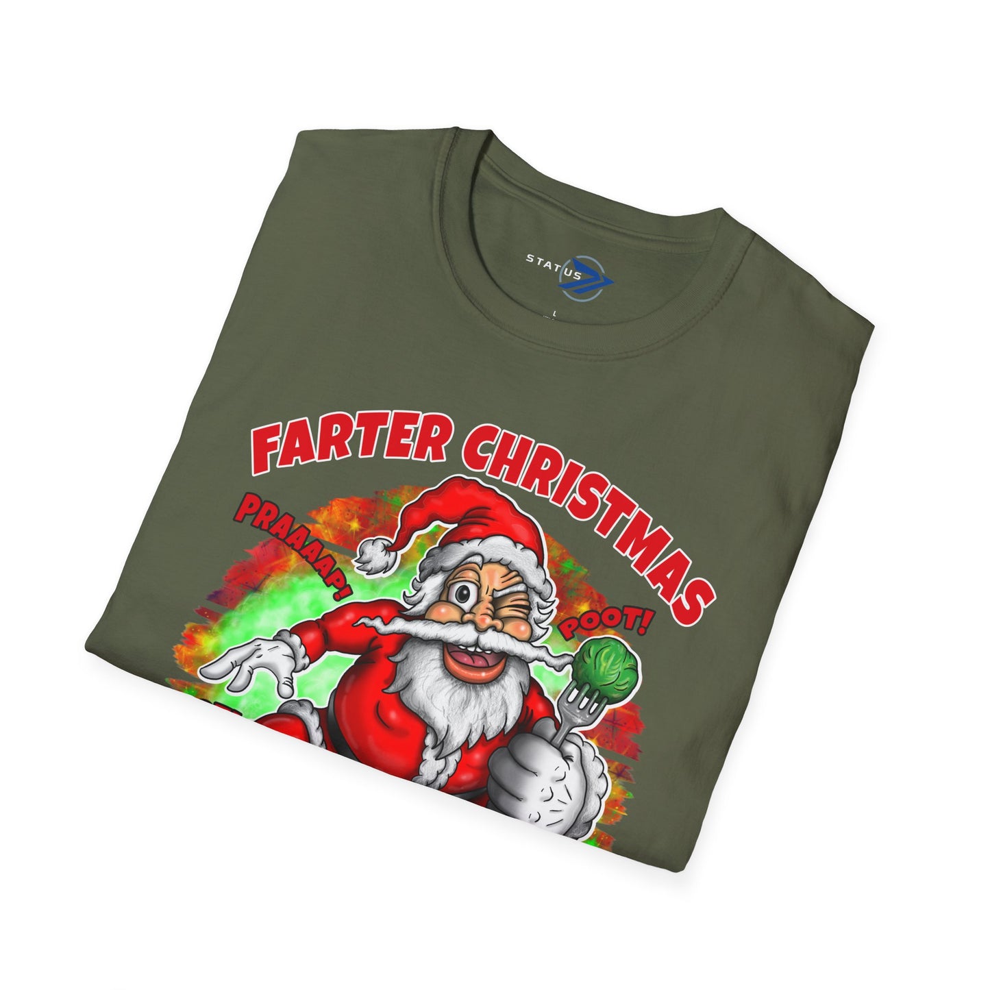 Funny Christmas T-Shirt — "Farter Christmas: No Sprout About It!" Santa Graphic Tee