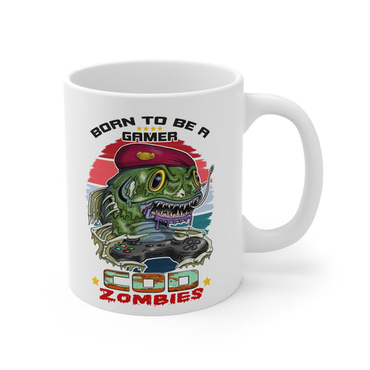 Gamer Mug — "Born to Be a Gamer" COD Zombies Ceramic Coffee Cup