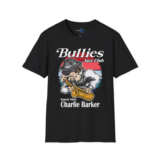 Bullies Jazz Club T-Shirt — "Guest Star Charlie Barker" Vintage Bull Dog Sax Player Tee