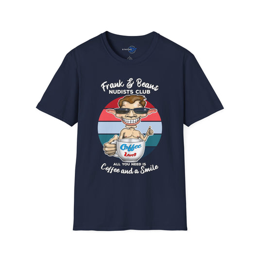 Nudists Club Coffee Tee — "All You Need Is Coffee and a Smile" Graphic T-Shirt