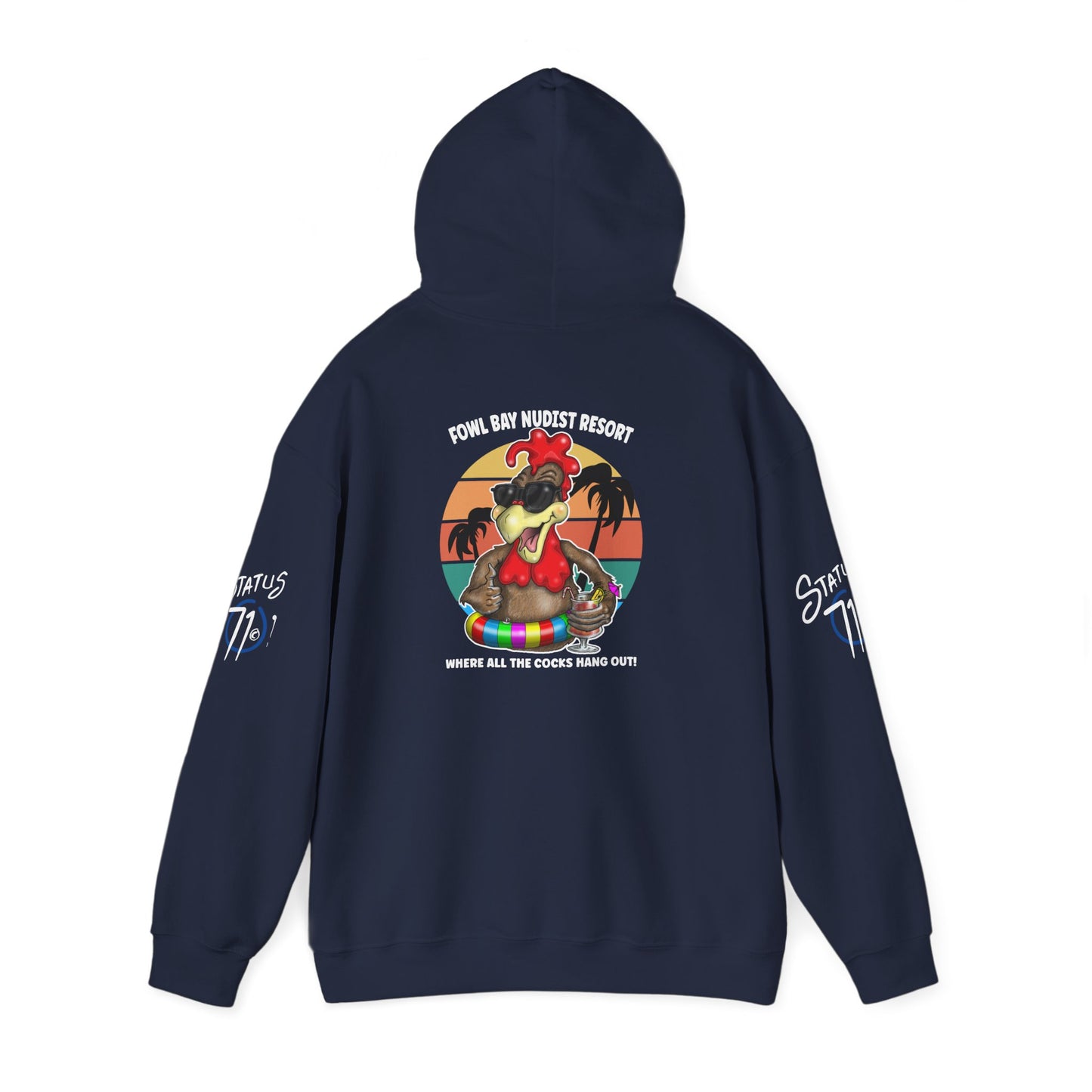 Funny Nudist Resort Hoodie — "Where All the Cocks Hang Out" Cheeky Summer Pullover
