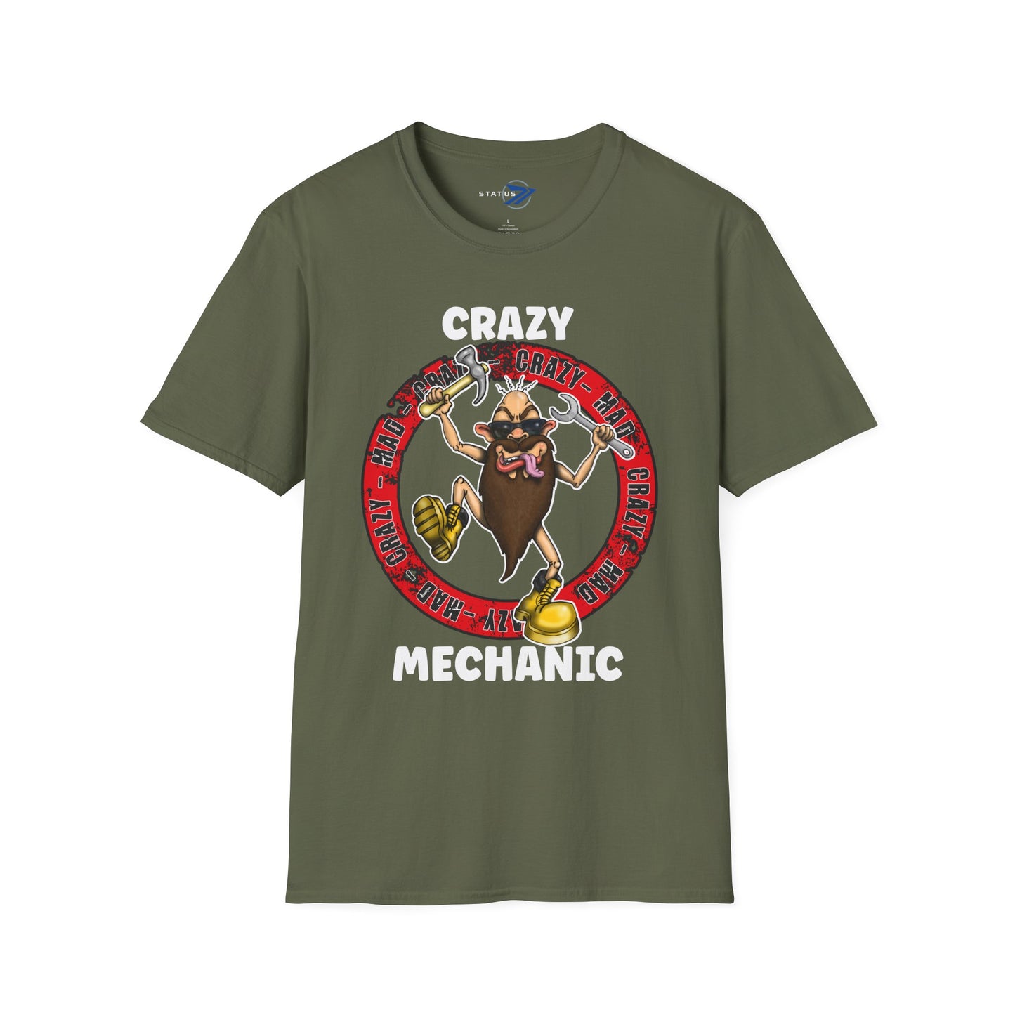Crazy Mechanic T-Shirt — Funny Wrench Cartoon Tee for Auto Technicians