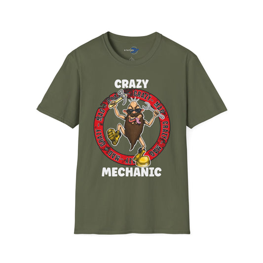 Crazy Mechanic T-Shirt — Funny Wrench Cartoon Tee for Auto Technicians