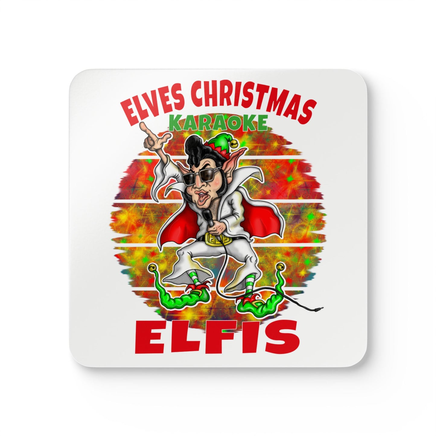 Elvis Christmas Karaoke Coaster Set — 'Elfis' Cork Drink Coasters