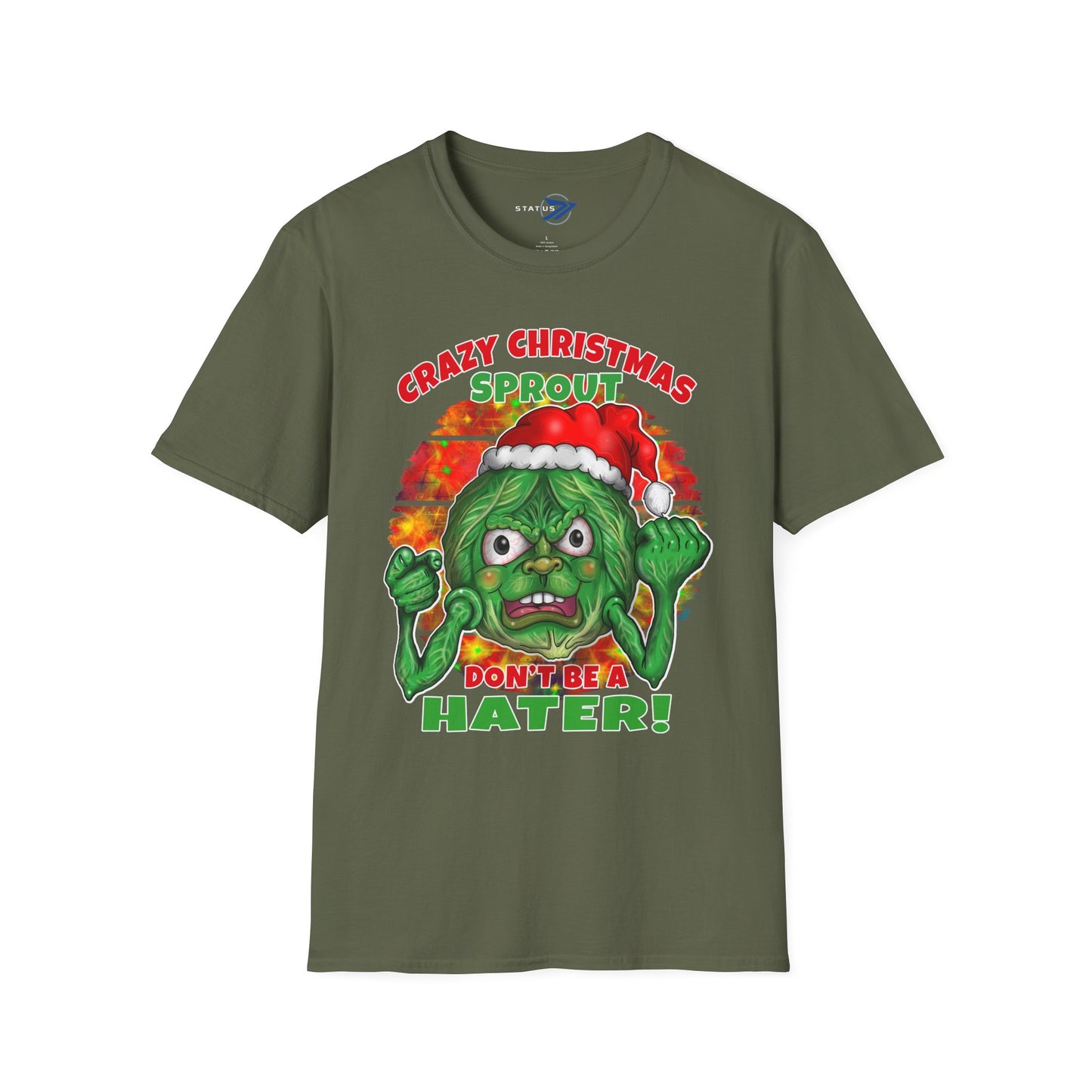 Crazy Christmas Sprout T-Shirt — “Don't Be a Hater!” Holiday Veggie Graphic Tee