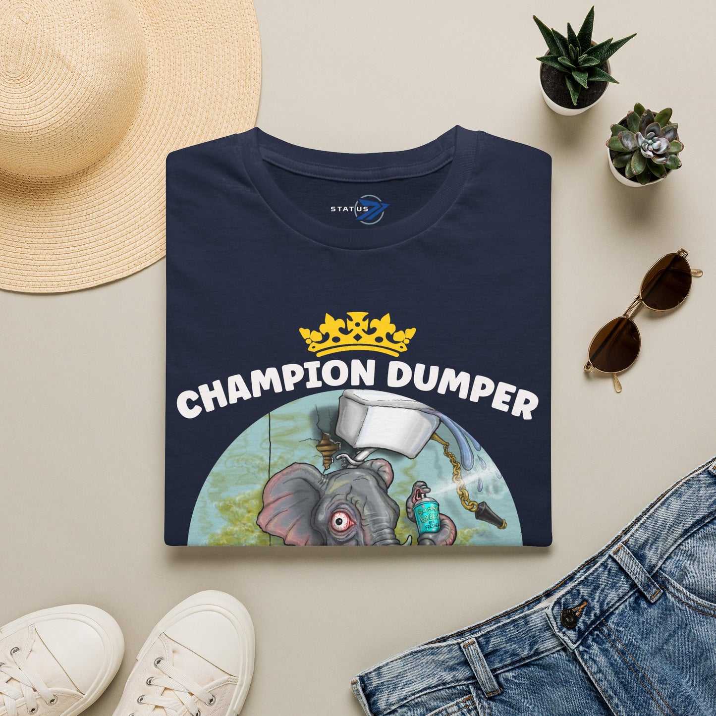 Champion Dumper T-Shirt — Funny Novelty Elephant 'Making a Splash' Tee