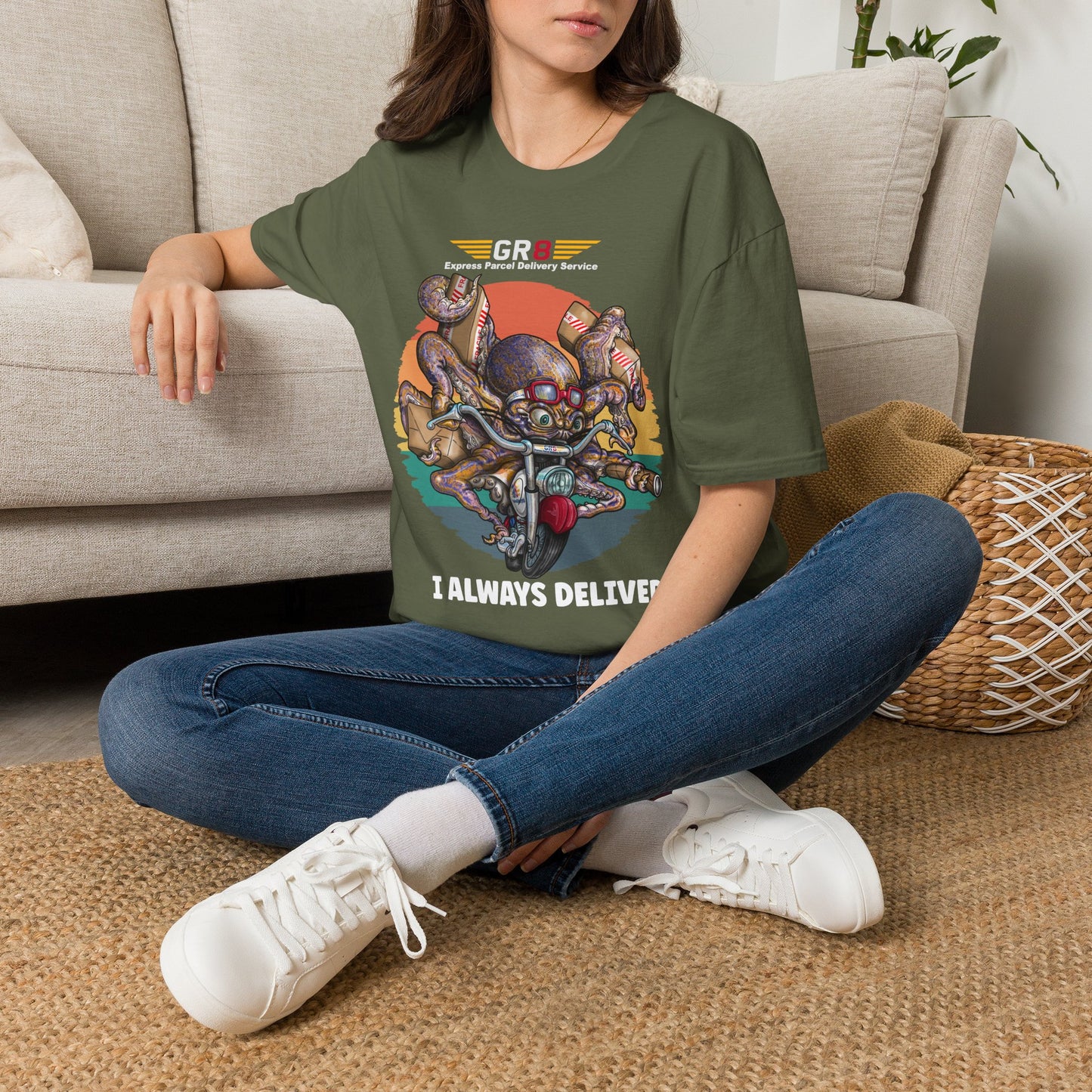 Delivery Octopus T-Shirt — "GR8 Express Parcel Delivery Service" Graphic Tee