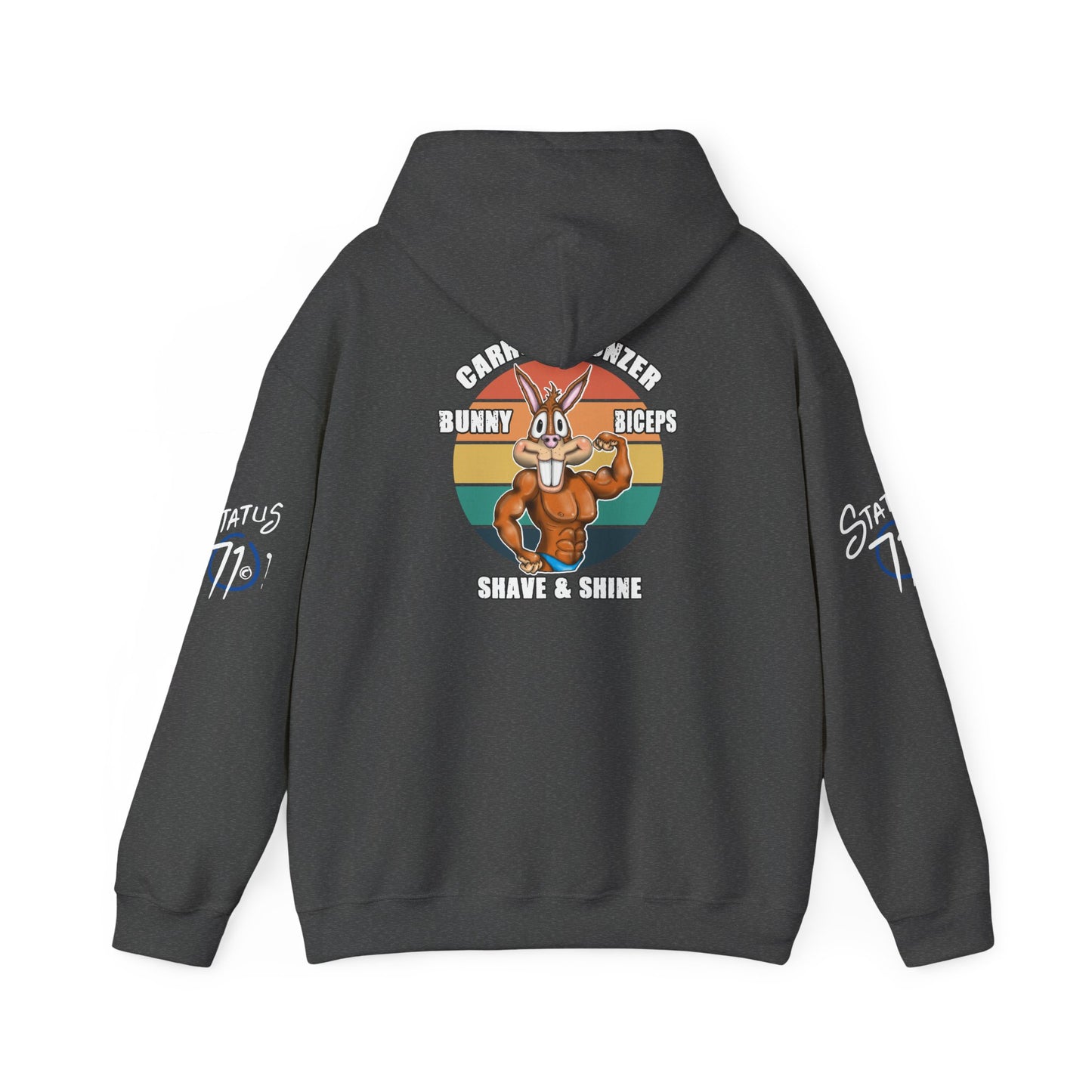 Funny 'Gym Bunny' Hoodie — Bunny Biceps & Carrot Bronzer Design