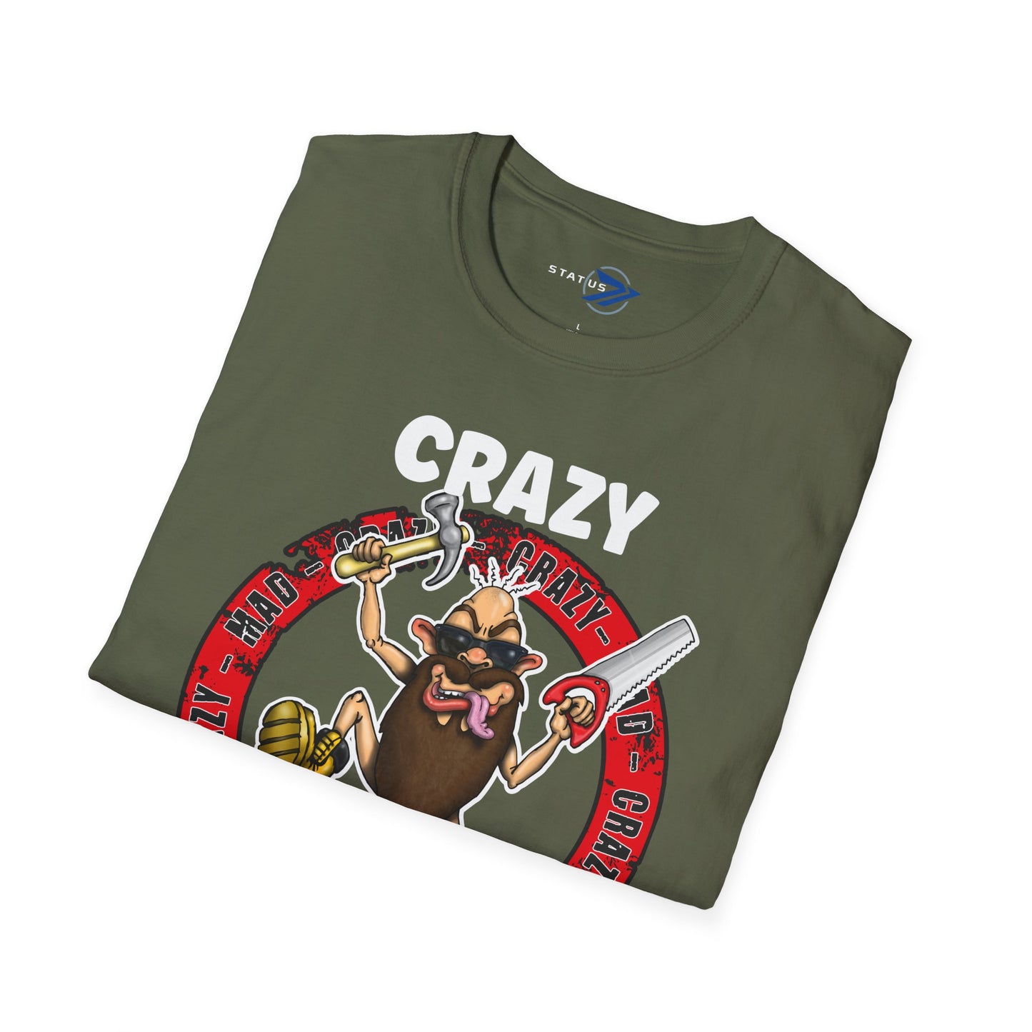 Crazy Carpenter T-Shirt — Funny Tool Mascot Tee for Woodworkers & Tradespeople