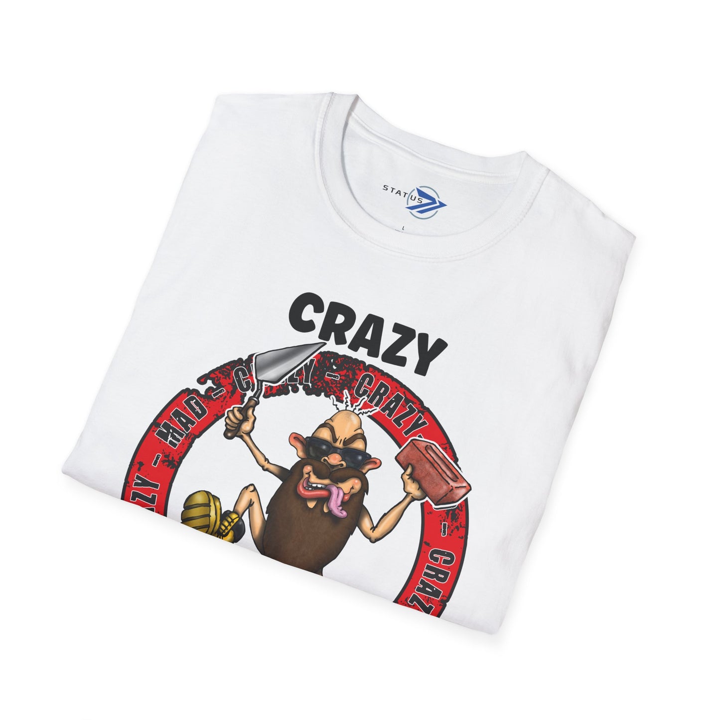 Crazy Builder T-Shirt — Funny Construction Worker Hardhat Mascot Tee