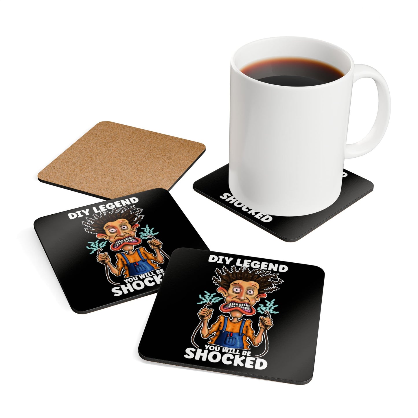 Cork Coaster Set – "DIY Legend You Will Be Shocked" Funny Electrician Humor Drink Coasters