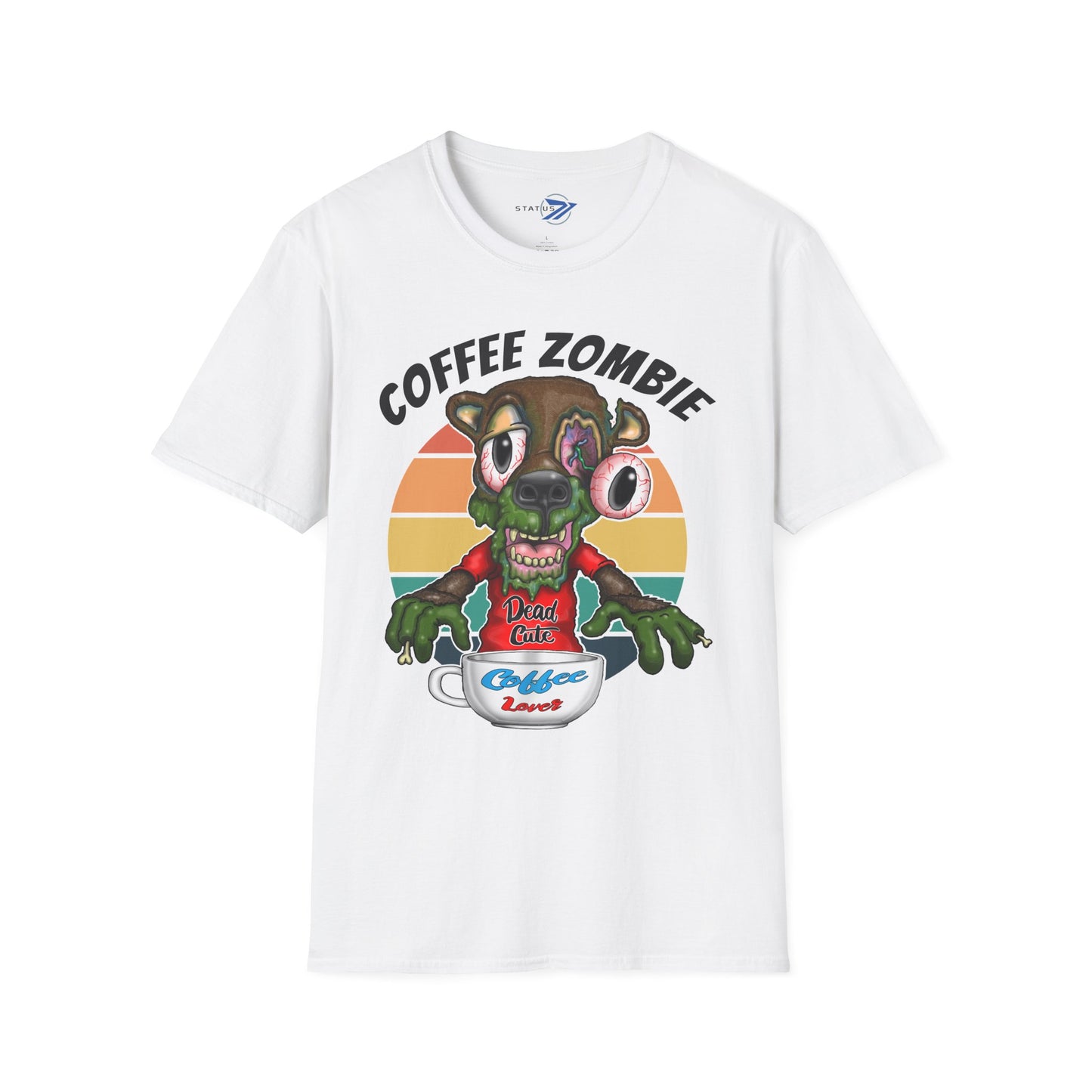 Coffee Zombie Bear T-Shirt — Retro Sunrise Coffee Lover Tee