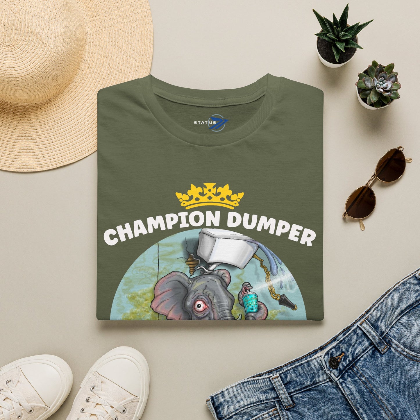 Champion Dumper T-Shirt — Funny Novelty Elephant 'Making a Splash' Tee