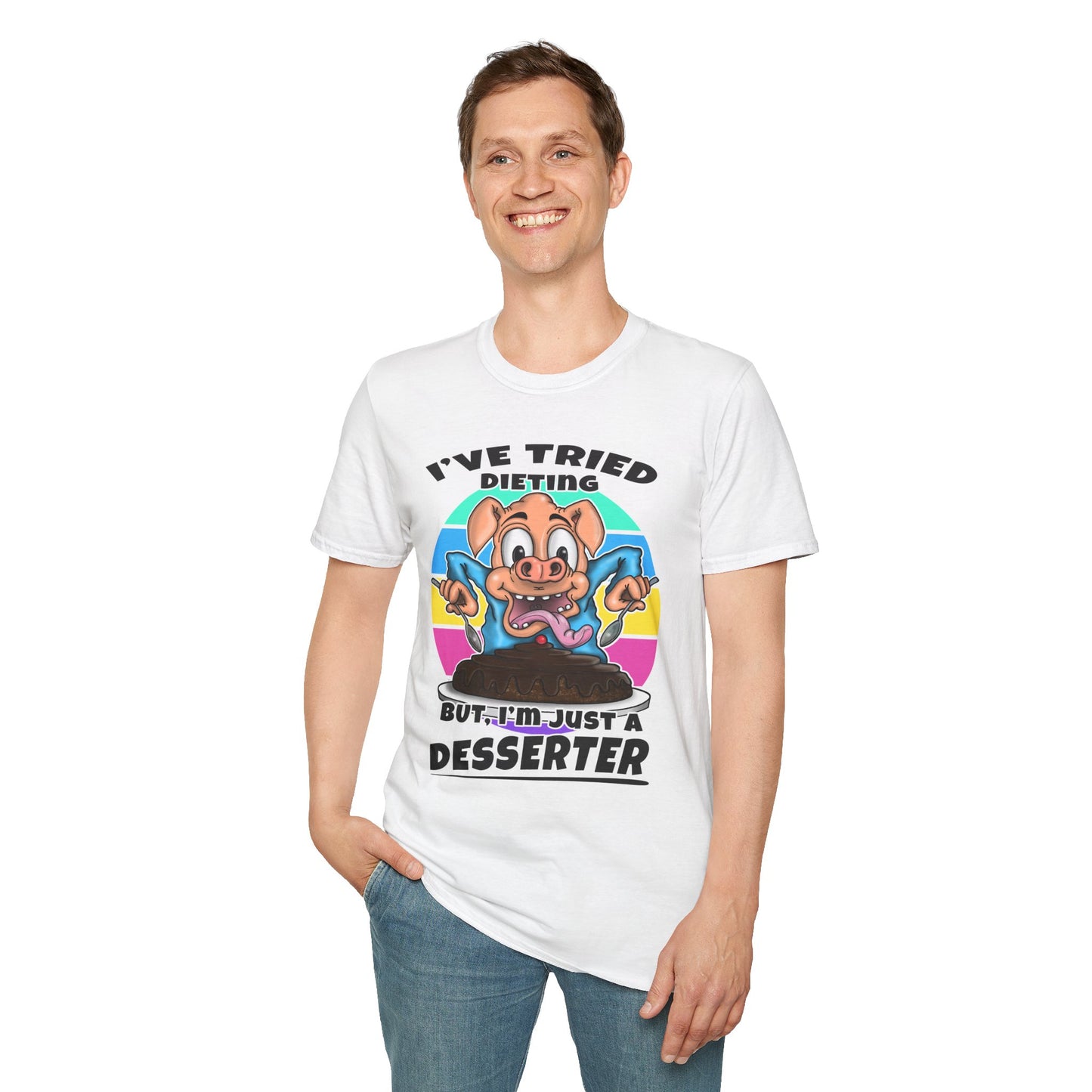 T-Shirt — "I've Tried Dieting But I'm Just a Desserter" Funny Pig Dessert Graphic Tee