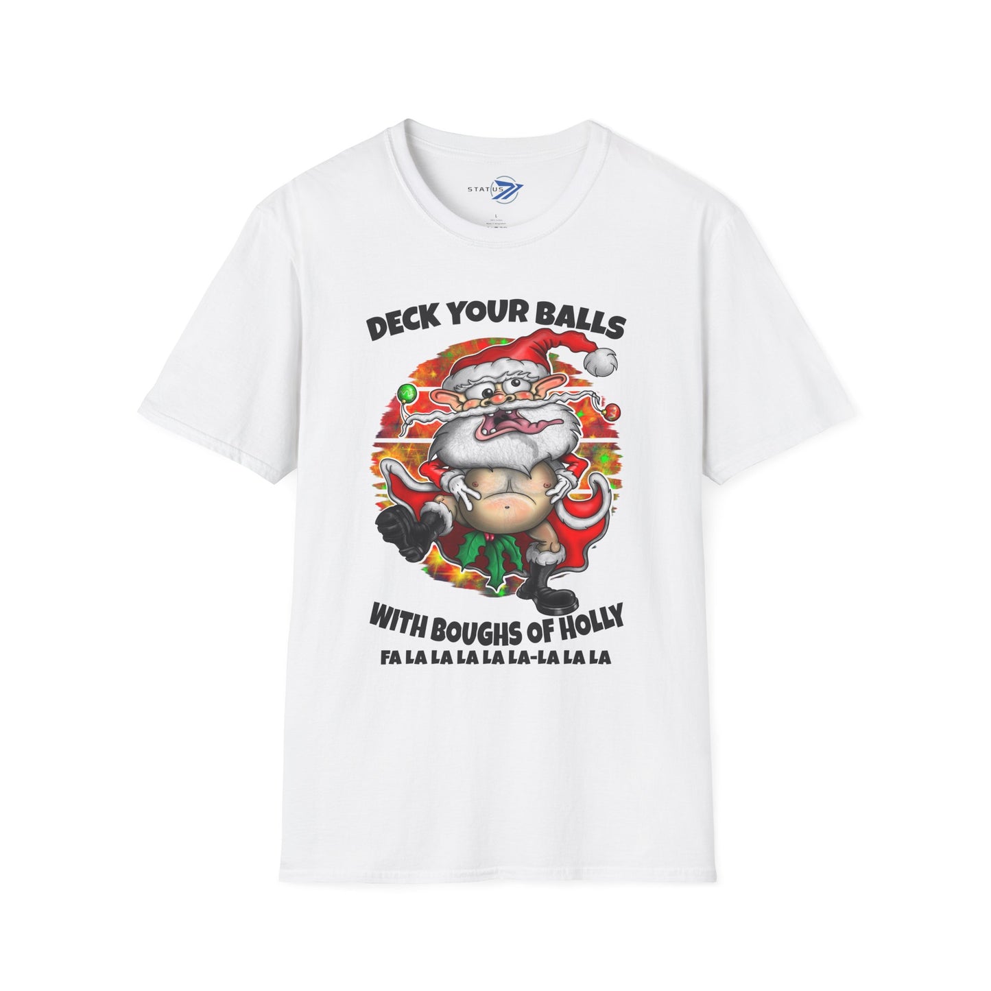 Funny Santa Christmas T-Shirt — "Deck Your Balls with Boughs of Holly" Holiday Tee