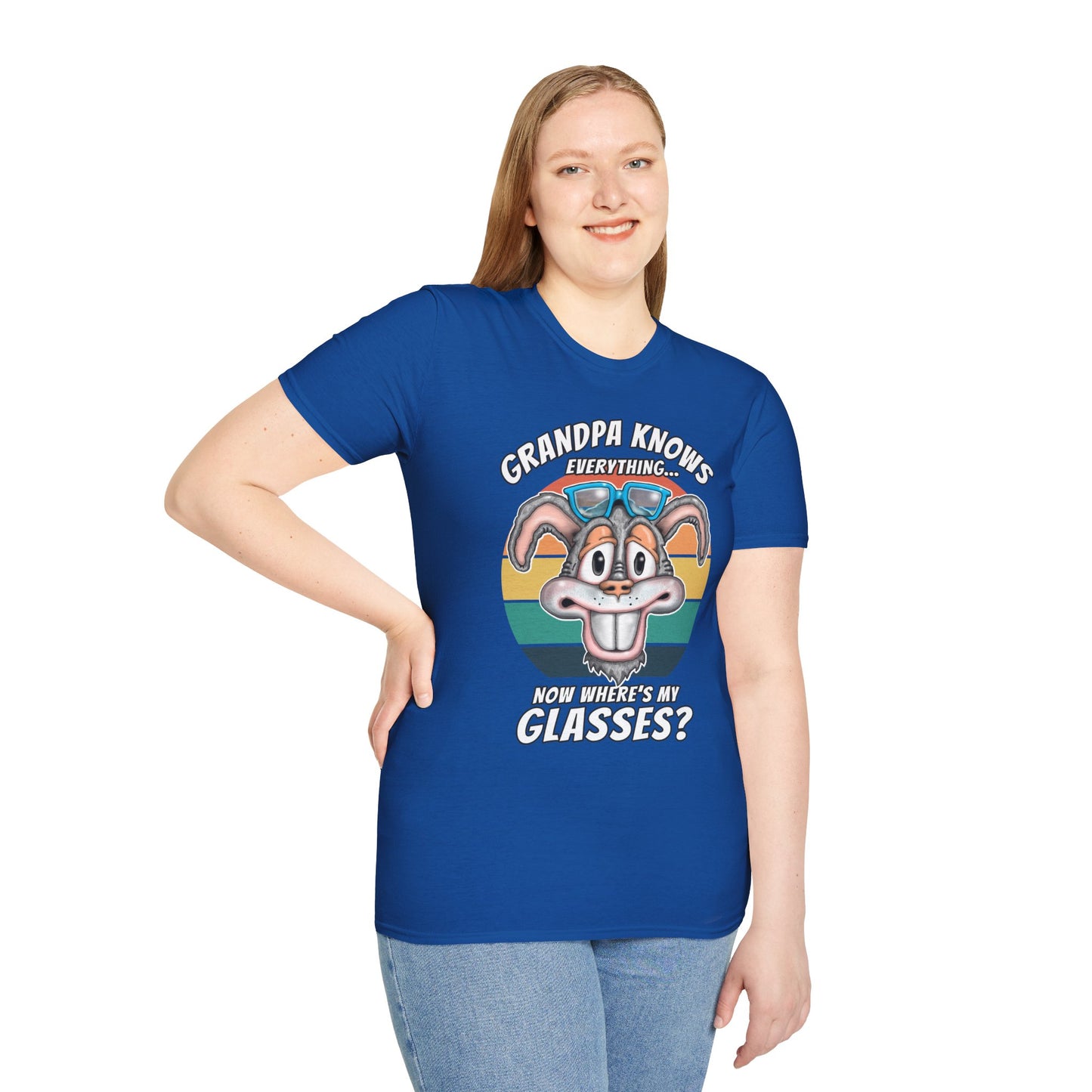 Grandpa Knows Everything T-Shirt – Funny Retro Bunny ‘Now Where’s My Glasses?’ Gift