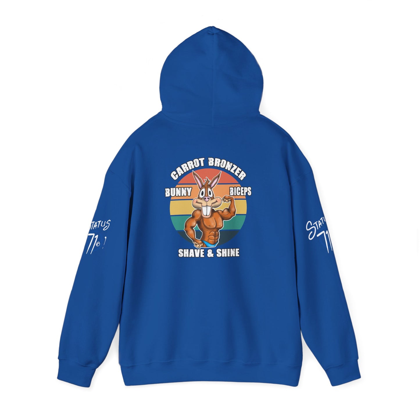 Funny 'Gym Bunny' Hoodie — Bunny Biceps & Carrot Bronzer Design
