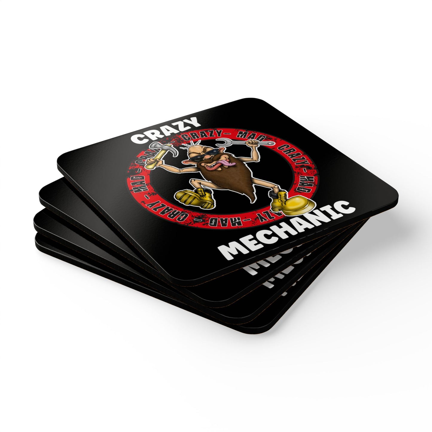 Crazy Mechanic Corkwood Coaster Set - Funny Bearded Mechanic Tools Drink Coasters