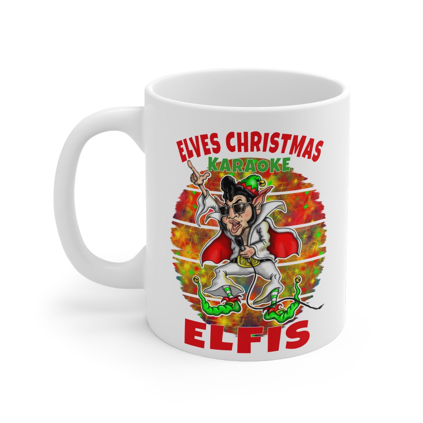Christmas Mug — "Elfis" Karaoke Elf Ceramic Coffee Cup