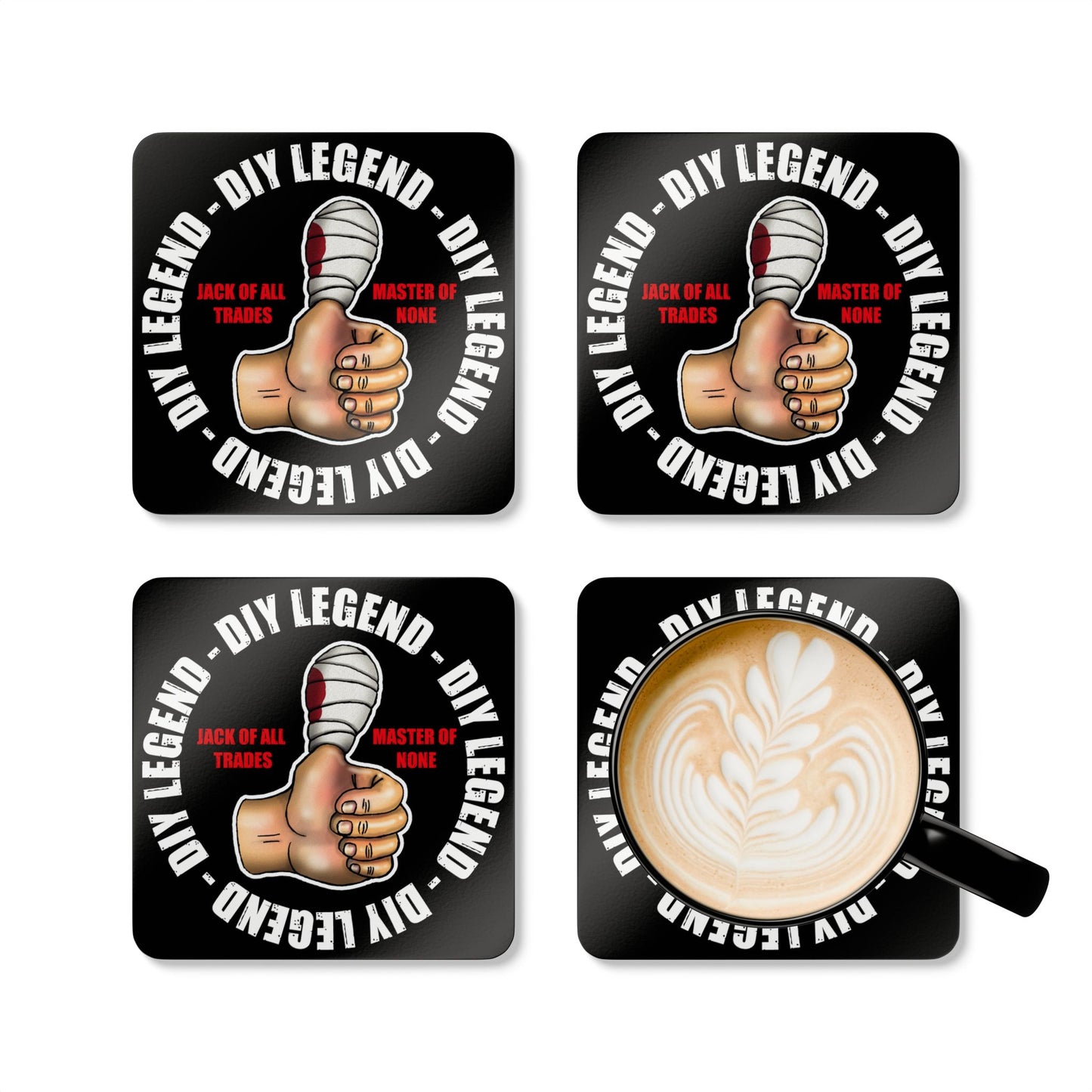 DIY Legend Cork Coaster Set — "Jack of All Trades, Master of None" Thumbs-Up Design