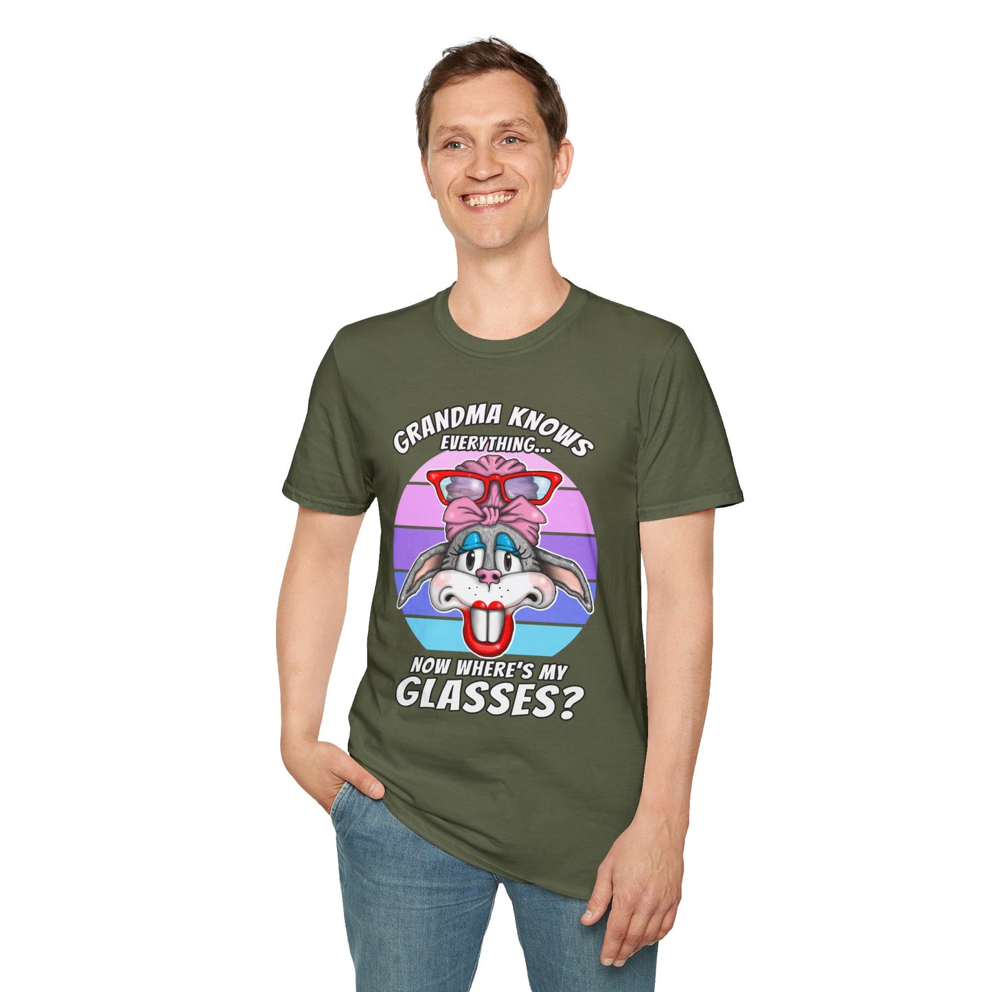 Grandma Knows Everything T-Shirt — Cute Bunny 'Now Where's My Glasses?' Gift