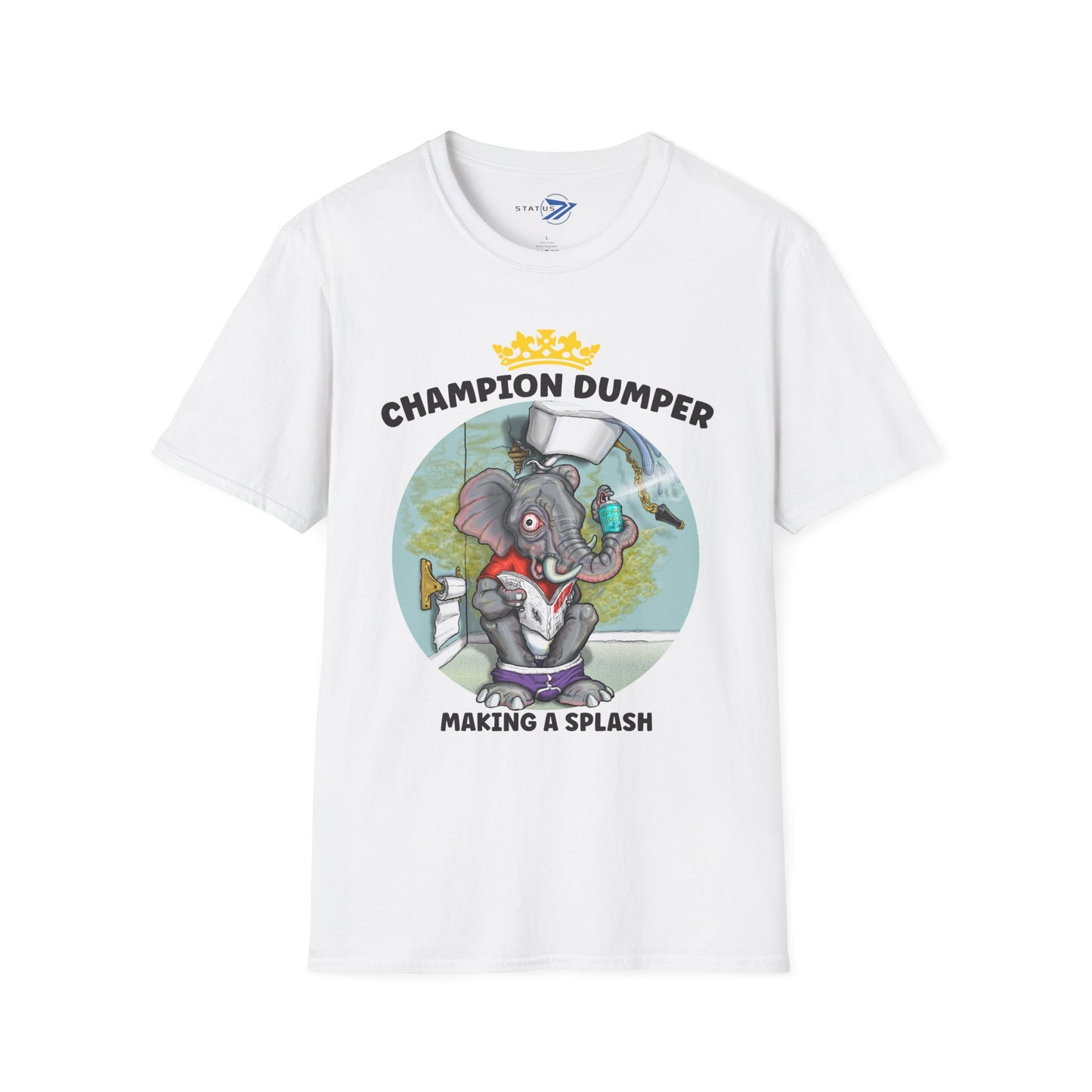 Champion Dumper T-Shirt — Funny Novelty Elephant 'Making a Splash' Tee
