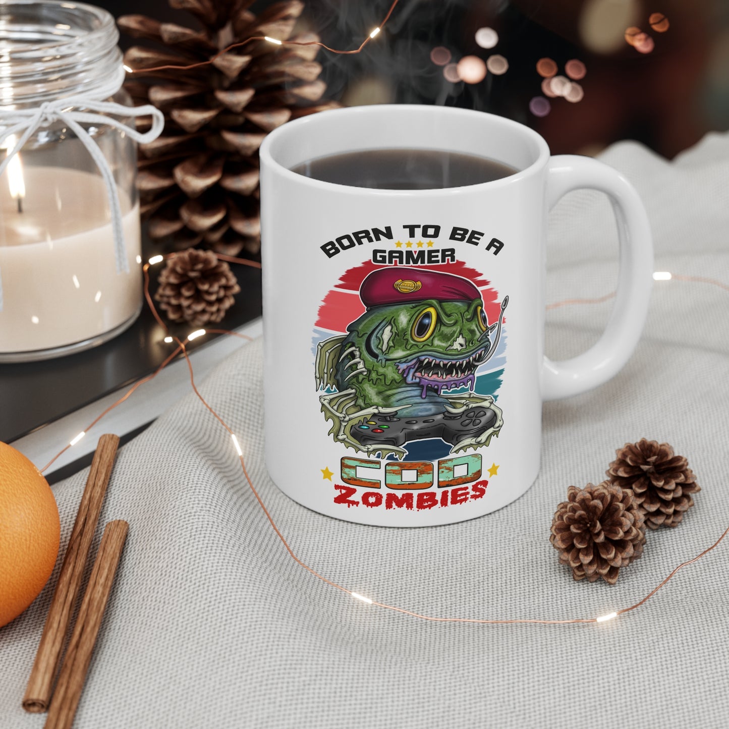 Gamer Mug — "Born to Be a Gamer" COD Zombies Ceramic Coffee Cup