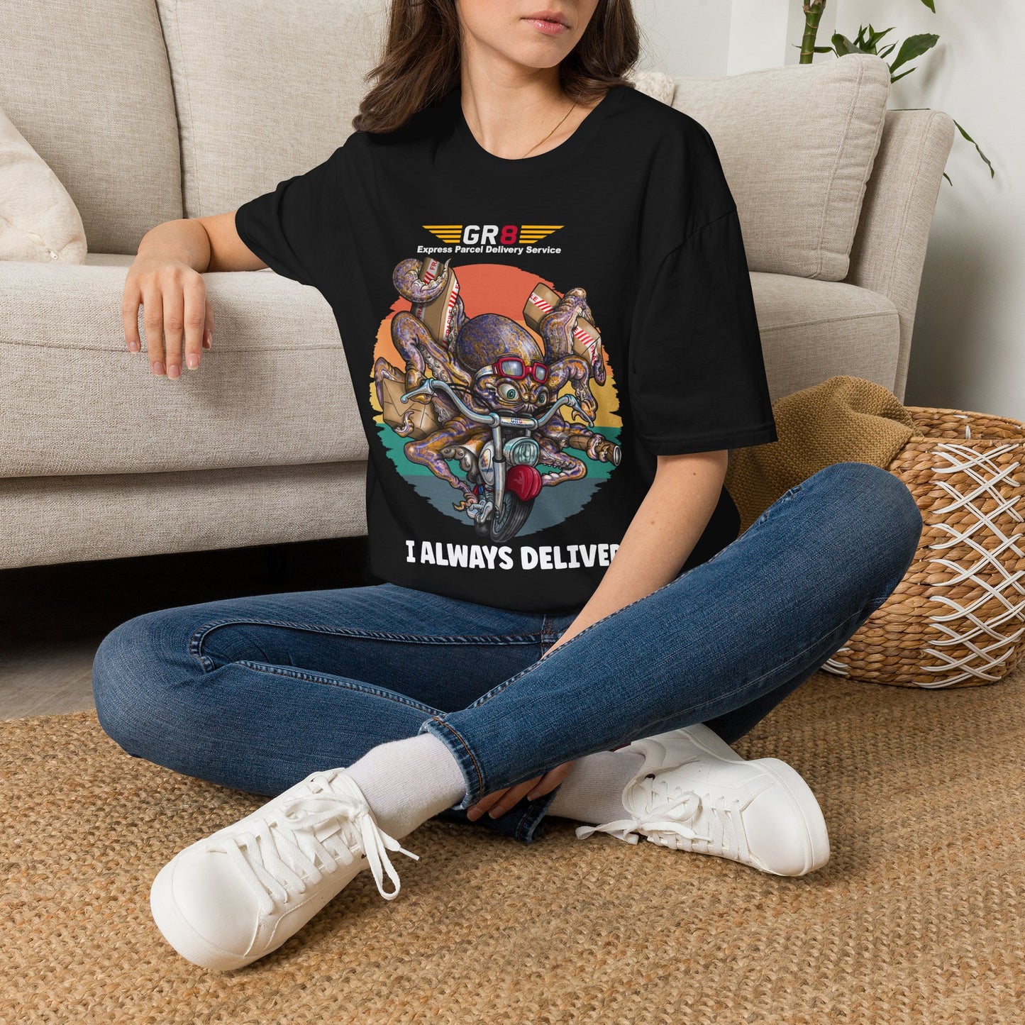 Delivery Octopus T-Shirt — "GR8 Express Parcel Delivery Service" Graphic Tee